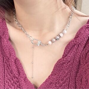 Rhodonite Double Chain Silver necklace